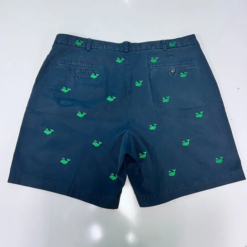 Brooks Brothers Men’s 40 Shorts Green Embroidered Whales Navy Flat Front Preppy